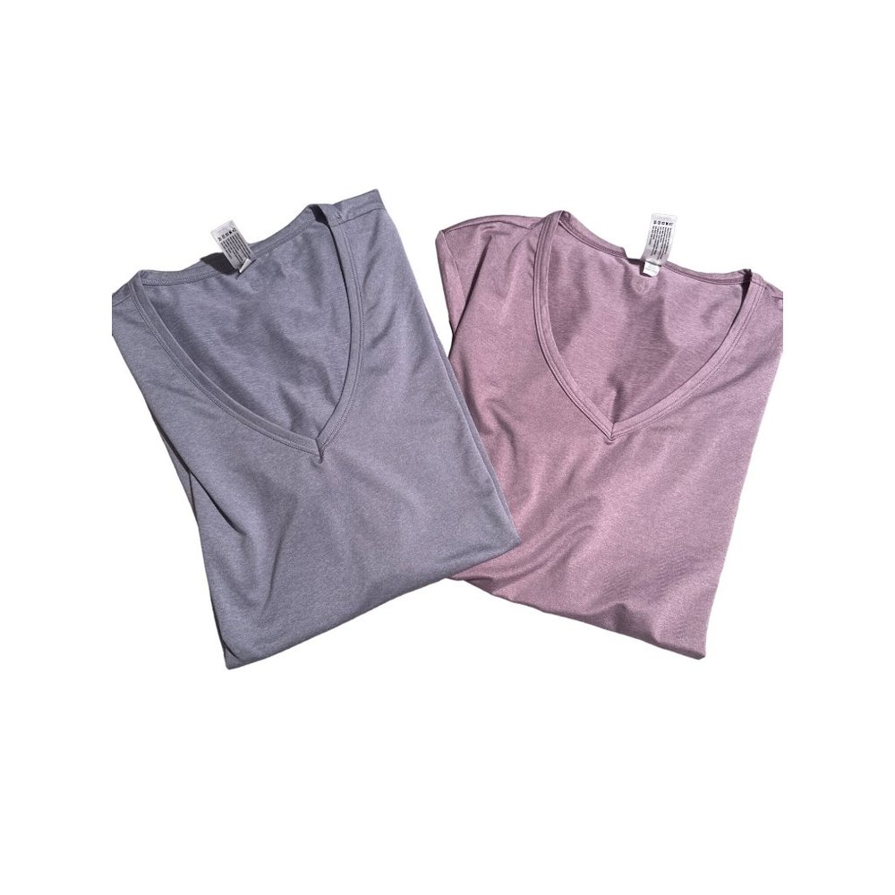 90 degree V neck Set of 2 Women's Shirt Size Medium Lavender &‎ Gray